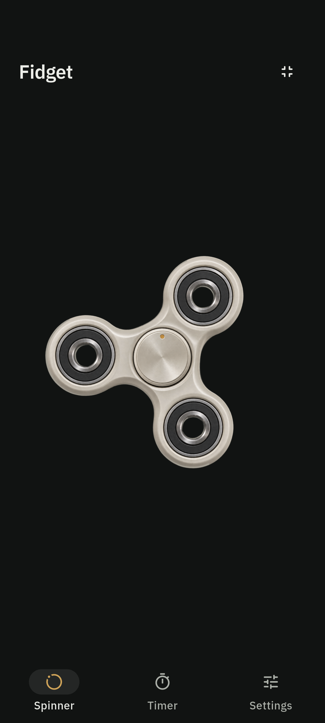 Fidget spinner screen in dark appearance