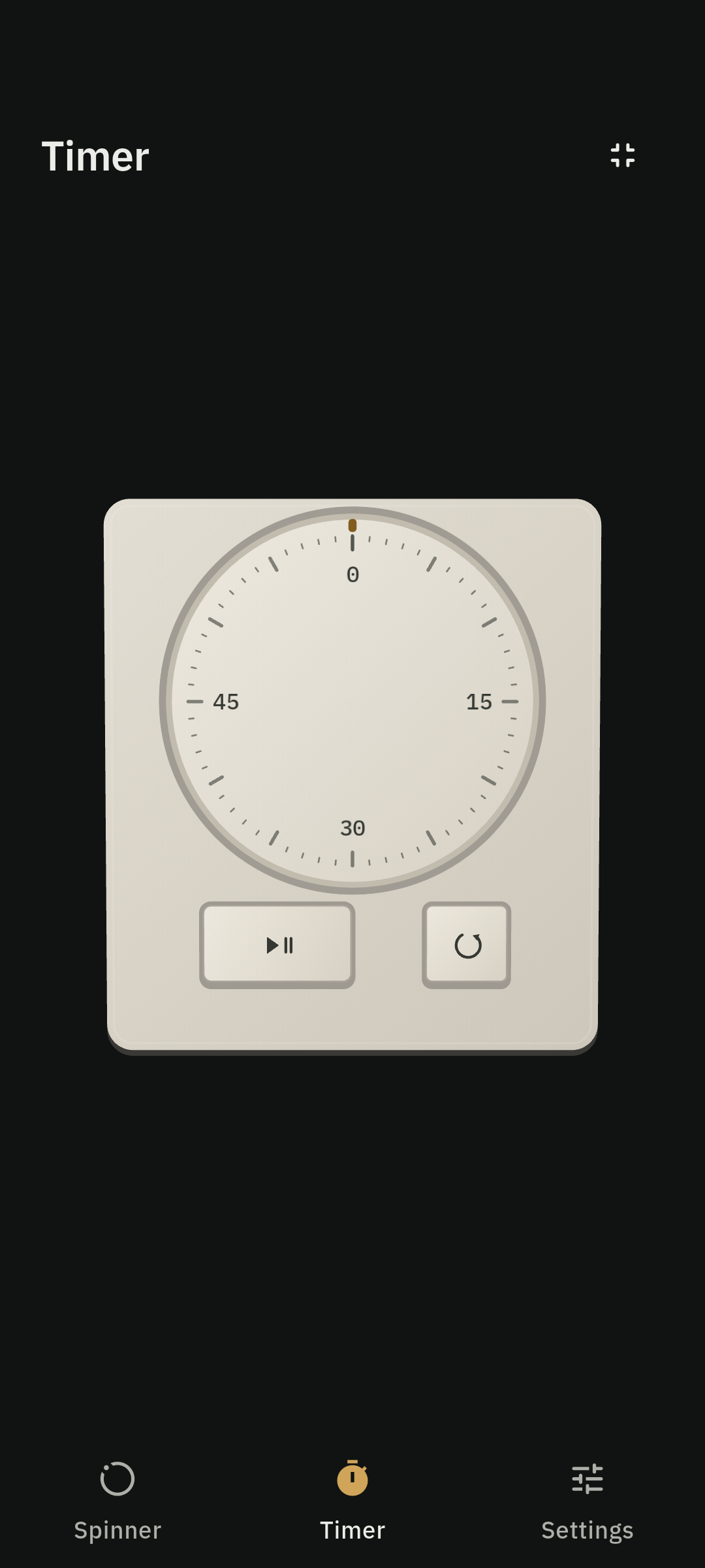 Fidget timer screen in dark appearance